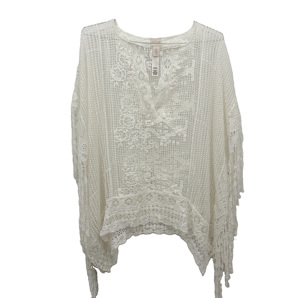 Chicos White Crochet Lace Poncho Beach Cover Up Womens Pull Over One Size